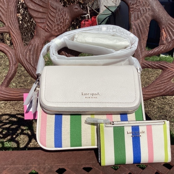 NWT kate spade Matching Set Run Around Stripe Bag & Bradley Breezy Strip… - Picture 3 of 12